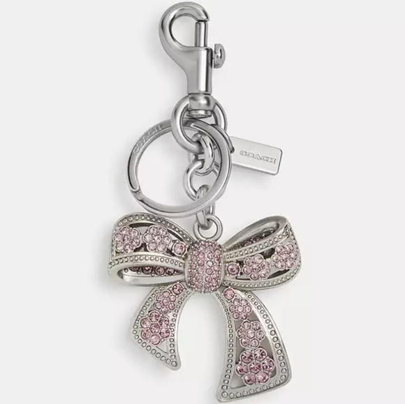 Coach Purse Bag Charm NEW for FALL Double-Sided Bow w/ Pink Crystal Stones - Picture 1 of 11